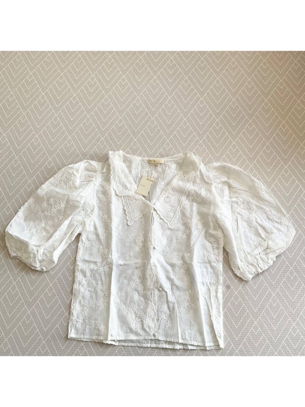 NWT MAJE cotton floral cut out lace half sleeves white top blouse SZ3 bust36 US4